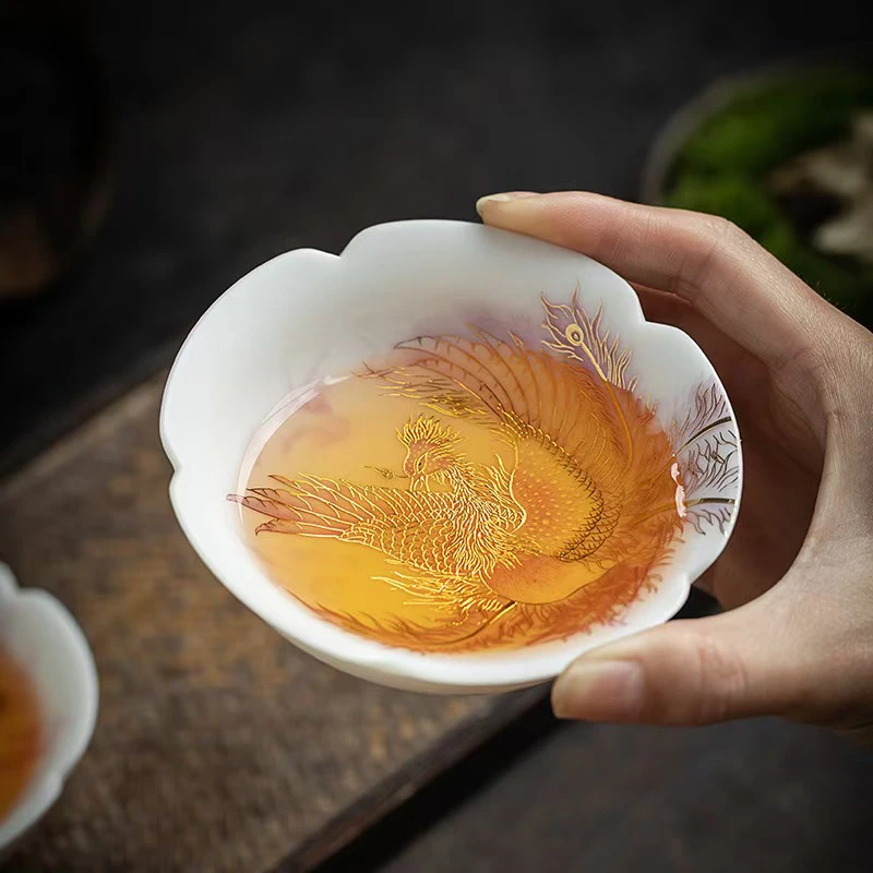 Porcelain Handmade Cup Accessories Teware Peking Opera Phoenix Loong For Puer Kung Fu White Red Tea tea cup