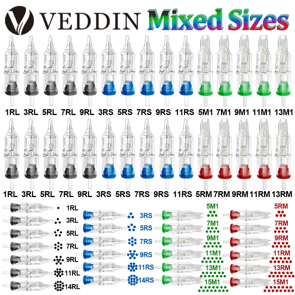 Mixed Tattoo Needle Cartridge Original RL RS RM M1 Liner Shader Disposable Sterilized Safety Needles