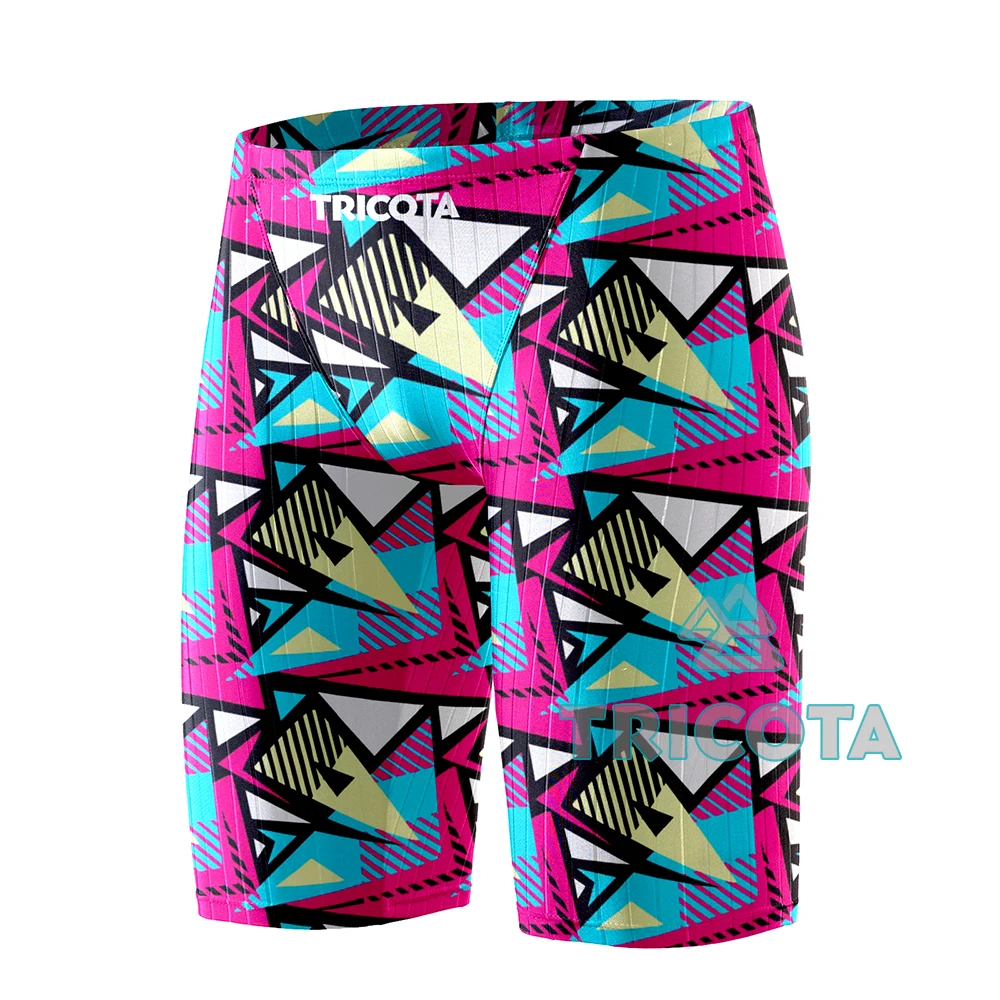 Summer Swimming Trunks Men Professional Tight Jammer Swimwear Outdoor Beach Printed Solid Durable Training Surfing Swim Shorts 4