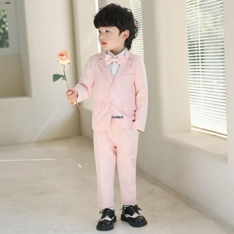 Boys Suit Set Wedding Suit For Boys Children Formal Gentleman Photograph Suit Kids Tuxedo Dress Big Teenager Graduation Stage Show Costume