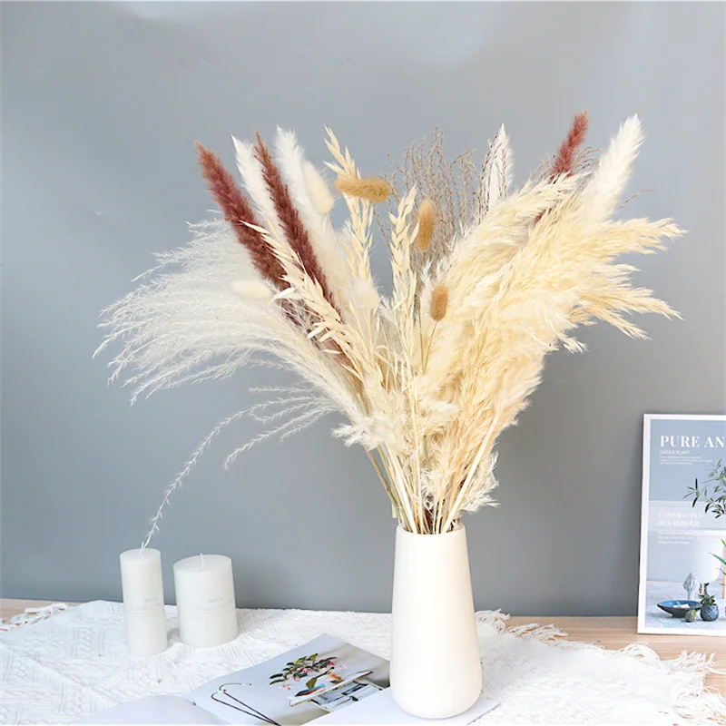 

40pcs Dried Pampas Grass Premium Bouquet with Naturally Fluffy Pampa For Boho Home Decor Wedding Decoration DIY Plants