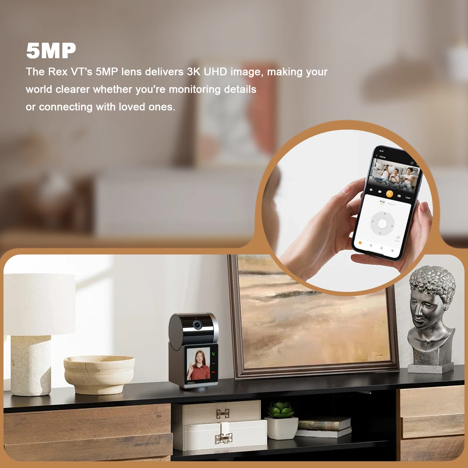 IMOU PT Camera Rex VT 5MP 3K Two-way Video Talks 2.4inch WIFI Security Screen Video Human Pet detection Indoor 360&deg; Camera