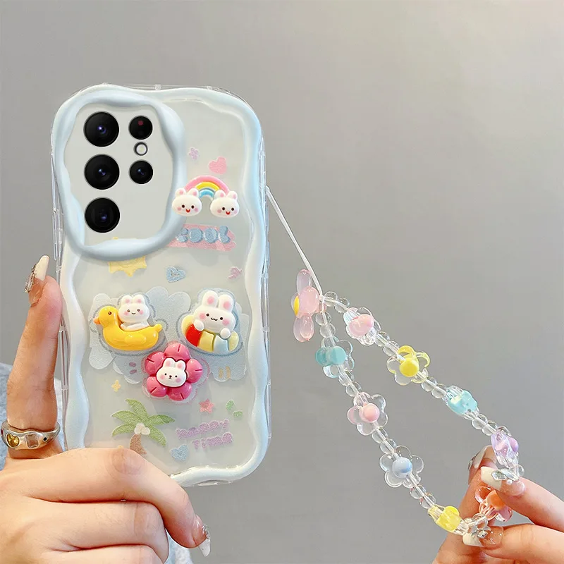 Cute 3d Bear Wave Bracelet Phone Case For Samsung Galaxy Series_voghion.com