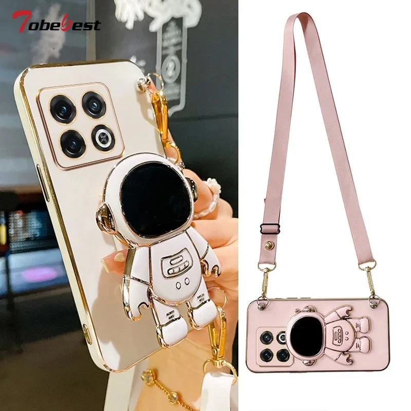 Funda enchapada con soporte de astronauta y cordón cruzado para OnePlus One Plus 10 9 9R 9T 8 8T Pro, funda de silicona_voghion.com