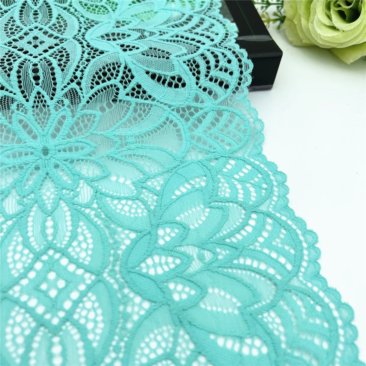 3y/lot Width 22cm Lake Green Elastic Stretch Lace Trim Skirt Hem For Clothes Sewing Accessories Lingerie Wedding Dress Sleeve 2