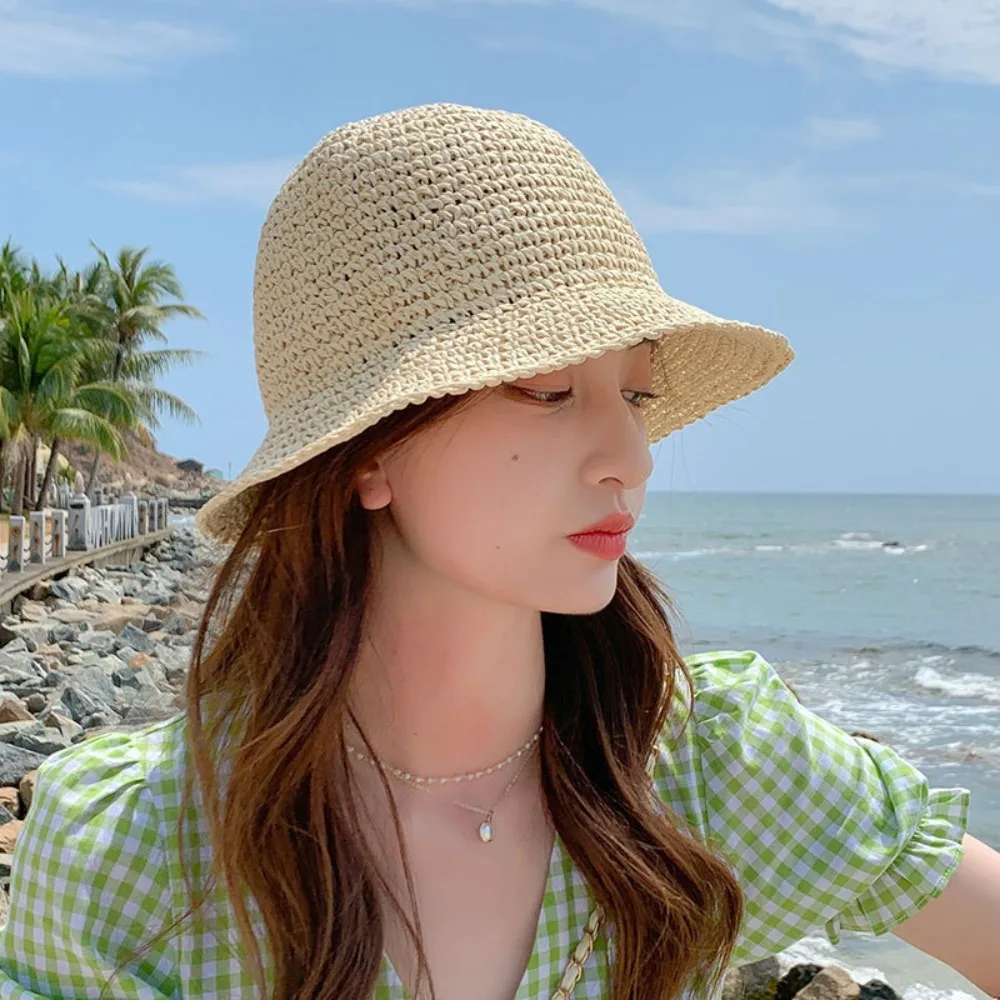 Sommer UV-Schutz Strohhut Faltbarer Handgewebter Outdoor-Sonnenschutzhut Atmungsaktiver Fischerhut für Frauen Strand – Detail 7