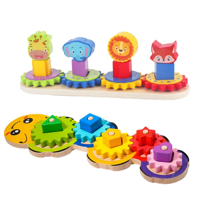 Wood Gear Toys Wood Stacking Toys Gear Shape Sorting And Color Recognition Toddler Toys For Boys Girls Learning Colors 1