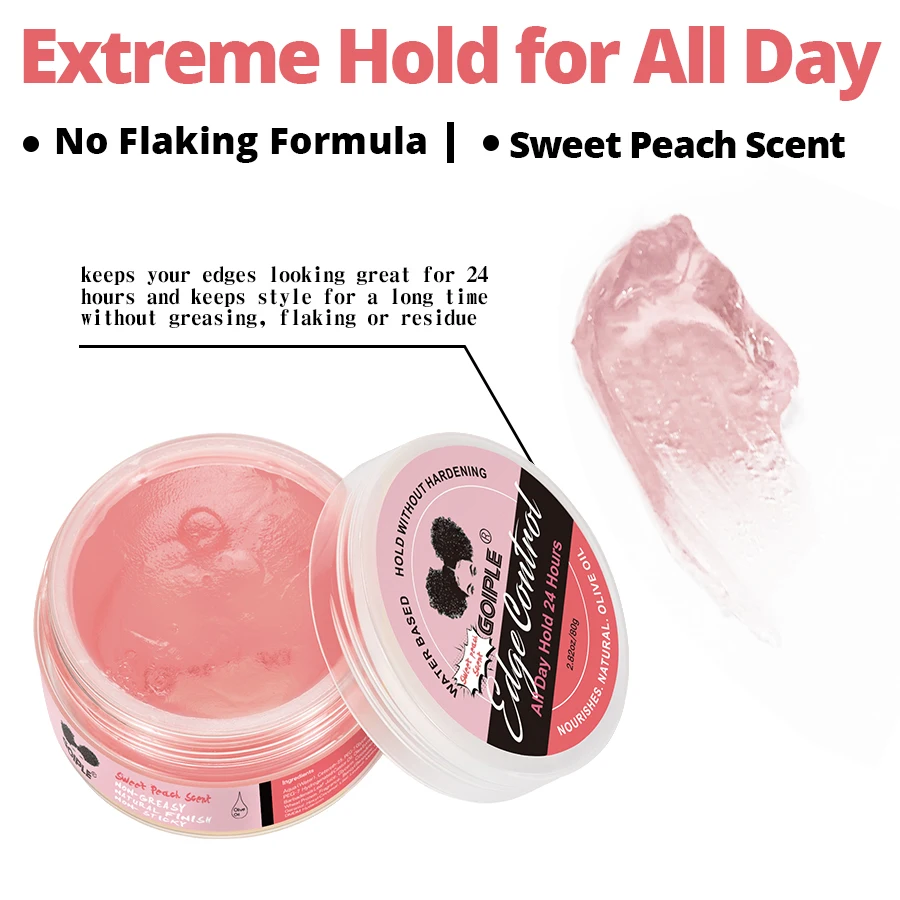 80g Extra Hold Edge Control Gel for Wig 4c Hair 24 Hour Long Lasting Control Gel No-greasy Edge Smoothing Break Hair Styling Wax 3