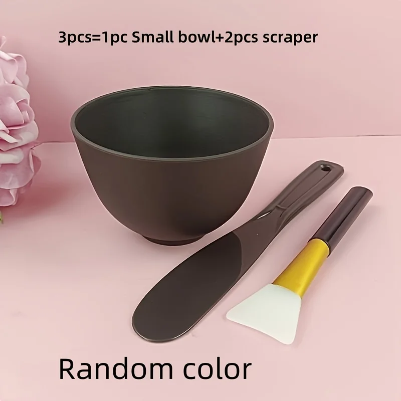 1-Set Silicone Facial Mask Mixing Bowl Kit - DIY Skincare & Mud Mask Preparation Tools with Black Bowl, Applicator Brush