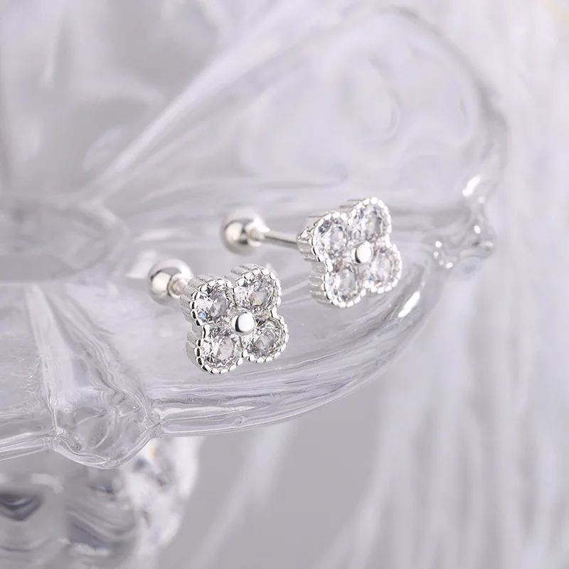 925 Sterling Silber Vierfach Runde Zirkonia Kleine Ohrstecker für Damen Piercing Luxus Schmuck Großhandel Juwelen 925 – Detail 5