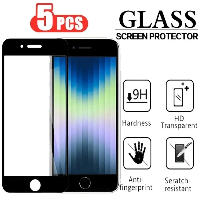 5 uds cubierta completa de vidrio templado para iPhone 7 8 6 6s Plus para SE 2020 SE 2022 Protector de pantalla película protectora