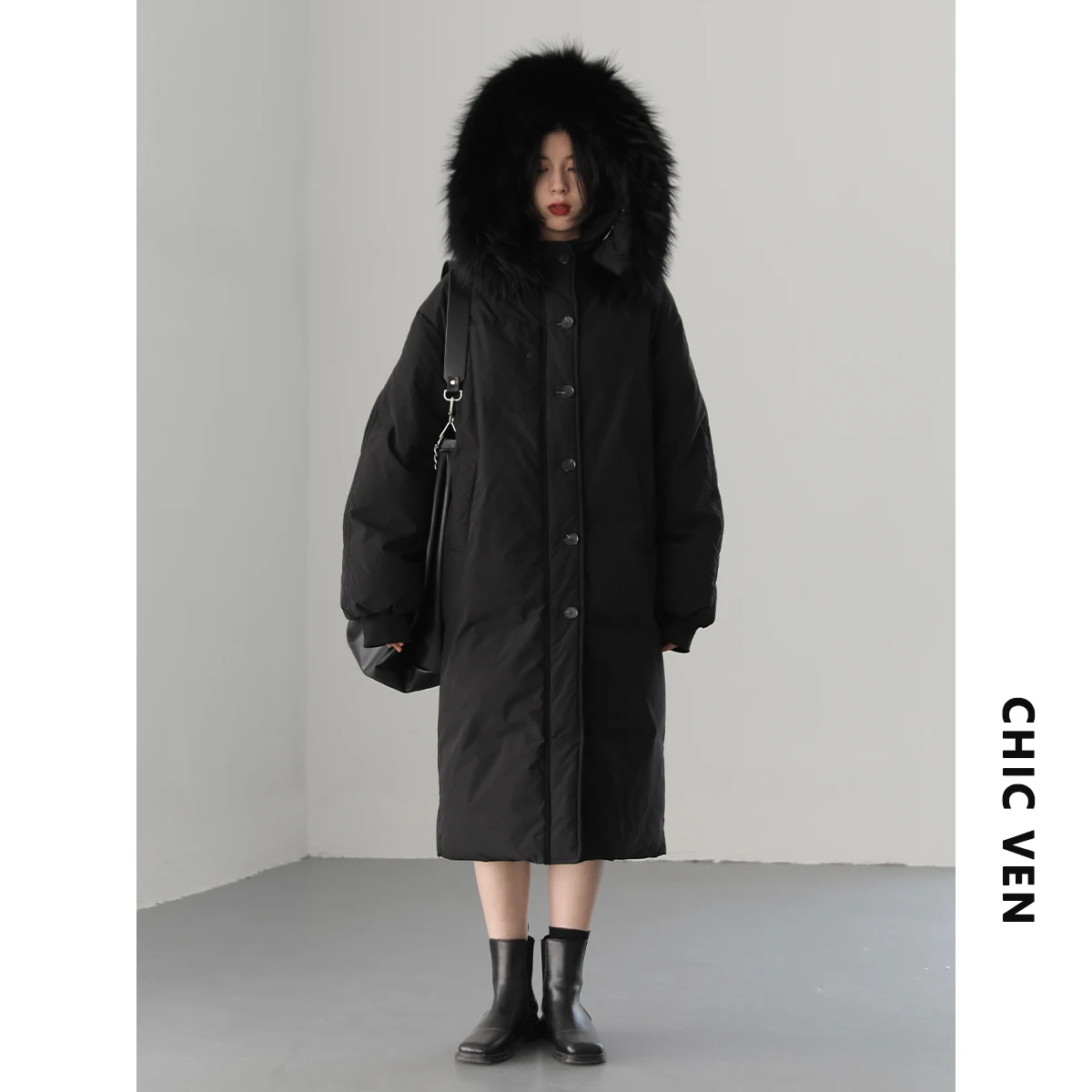 CHIC VEN Women\'s Down Coats Korean Hooded Long 90 White Duck Down Jacket Woman Thick Warm Overcoat Female Outerwears Winter 2022