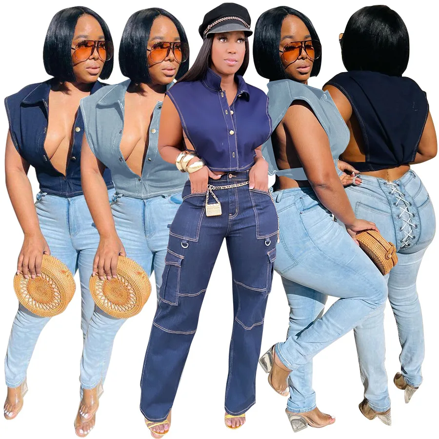 

Denim Vest Women Tank Top Side Hollow Botton Down Chic Design Wild Streetwear 2023 Women Y2K Clothes Vintage Stylish Tank Tops