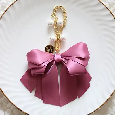Handmade Rhinestone Pearl Bowknot Keychain Keyring Lolita Japanese Style Women Bag Pendant Car Key Ring Handbag Charms Gifts