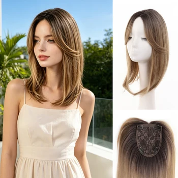 Topper per capelli sintetici con frangia 3D 360 °   Copricapo Volumizzante Lungo e Liscio per Donne con Capelli Diradati