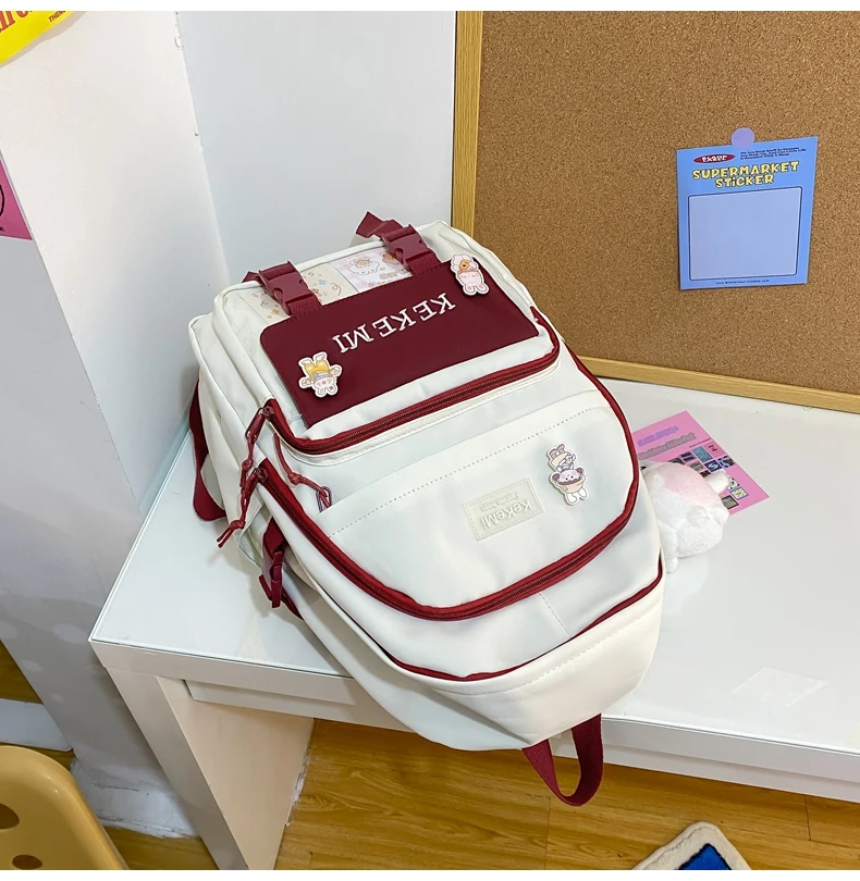 DCIMOR New Letters Embroidery Nylon Women Backpack Female Contrast Color Multi-pocket Travel Bag Kawaii Girl Schoolbag Bookbag