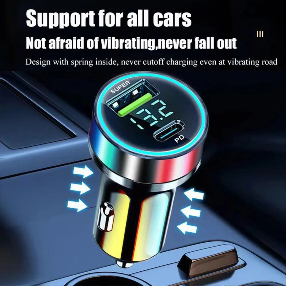Super Fast 2-Port USB Car Charger with 240W Quick Charging and Digital Display