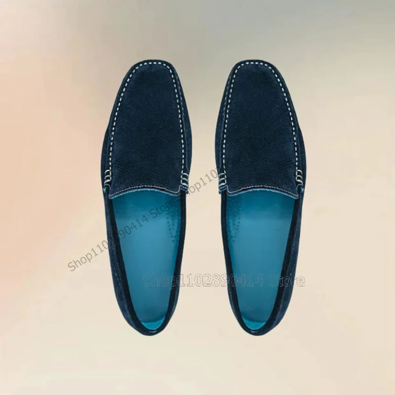 

Blue Denim Sewing Design Square Toe Loafers Fashion Slip On Men Shoes Luxurious Handcraft Party Feast Banquet Men Casual Shoes