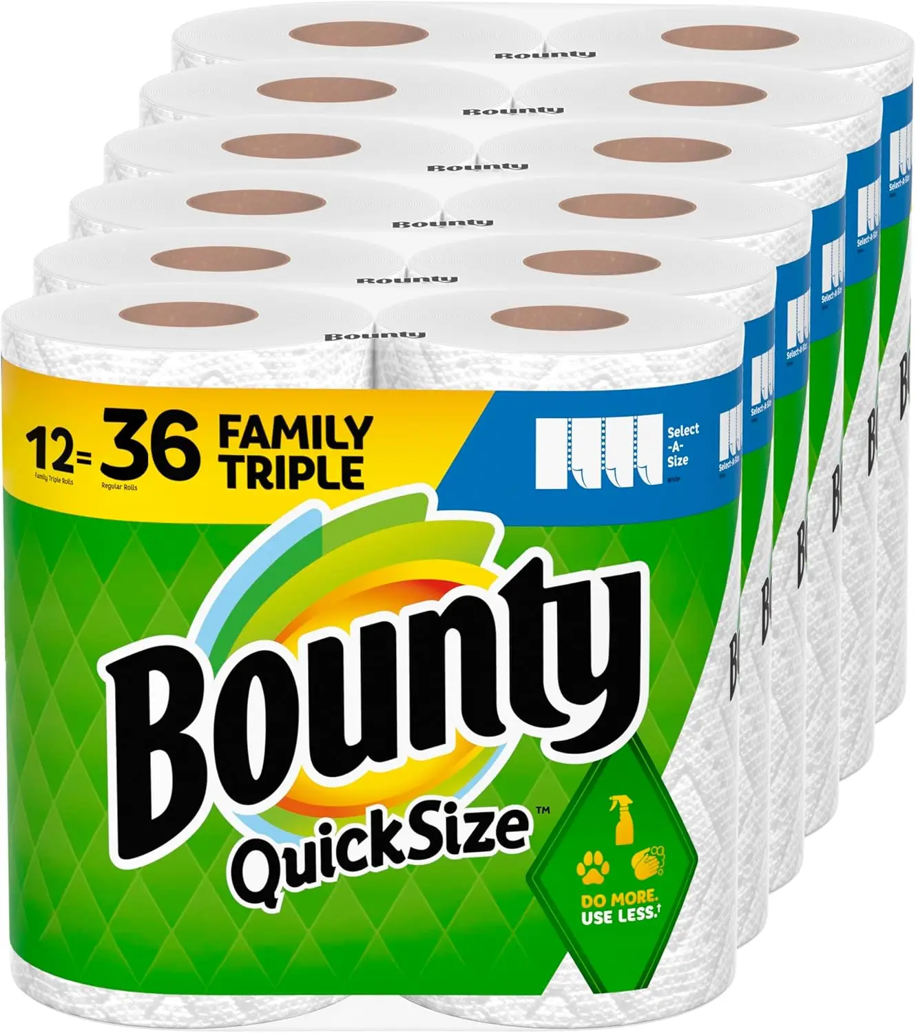 Bounty Quick-Size Paper Towels White 12 Family Triple Rolls = 36 Regular Rolls paper towel disposable paper towel