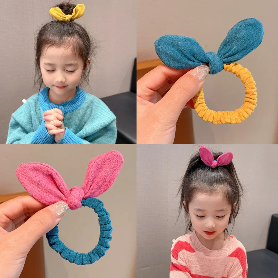 لطيف أرنب الأذن Scrunchies الأطفال الفتيات هدية مرونة الشعر الأربطة المطاطية اكسسوارات التعادل الشعر الدائري حبل غطاء الرأس أغطية الرأس