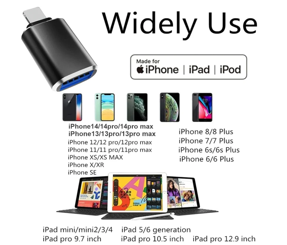 라이트닝 남성-USB3.0 여성 어댑터 OTG 케이블, 2팩 휴대용 USB 카메라 어댑터 OTG 데이터 동기화 케이블 아이폰13/12/11/Xr/X용