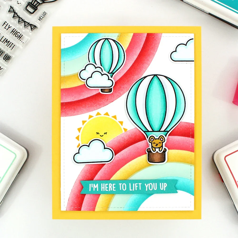 Corner Rainbow Cloud Balloons Sunray Rainy Sky Background Stencils for DIY Scrapbooking Album Decoration Card Making Crafts