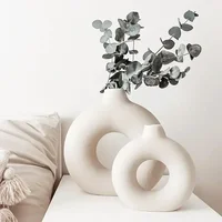 Nordic Vase Circular Hollow Ceramic Flower Vase for Home Living Room Decoration Accessories Interior Office Desktop Decor Gift 1