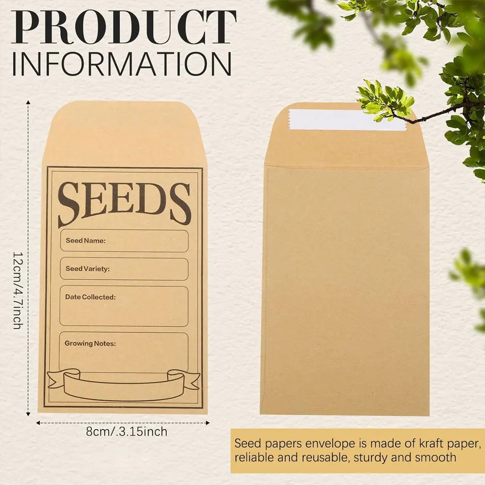 Eco-Friendly Brown Kraft Paper Seed Packets - 50 Pack Resealable Storage Envelopes for Plant and Flower Collections
