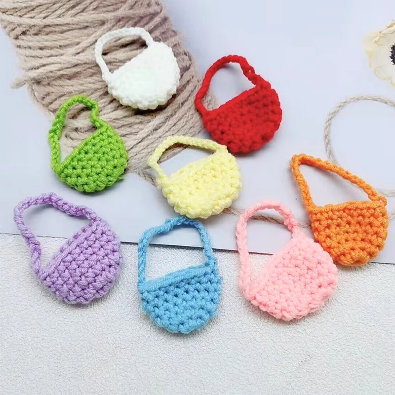 

1:12 Dollhouse Miniature Woven Shoulder Bag Mini Knitting Wool Bag Crochet Braid Crossbody Bag Handbag Storage Bag DressUp Decor