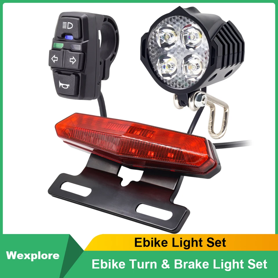 24V 36V 48V 60V ebike phare arrière clignotant LED feu stop kit de phare de vélo électrique avec klaxon 24V 36V 48V 60V ebike phare arrière clignotant LED feu stop kit de phare de vélo électrique avec klaxon