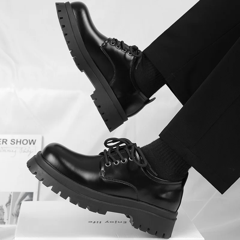 Vintage Men Platform Oxfords Solid Color Split Leather Casual Shoes