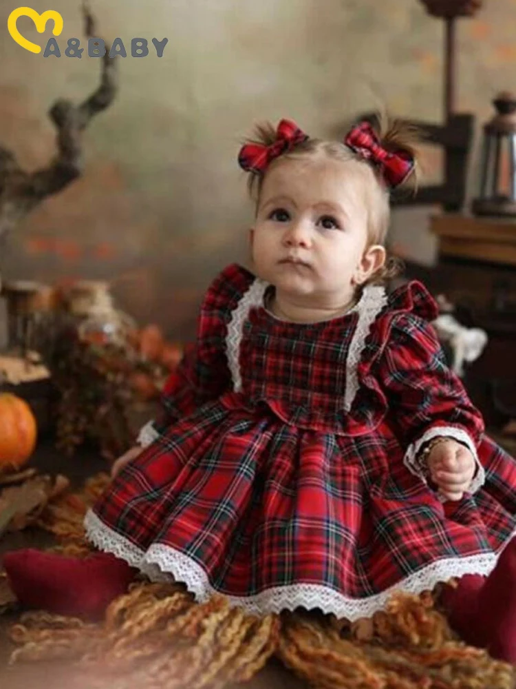 Christmas Girls Dress Toddler Baby Kid Girls Lace Ruffles Tutu Party Dress Plaid Xmas Costumes 1-6Y Children Clothes girls dress,kids clothes