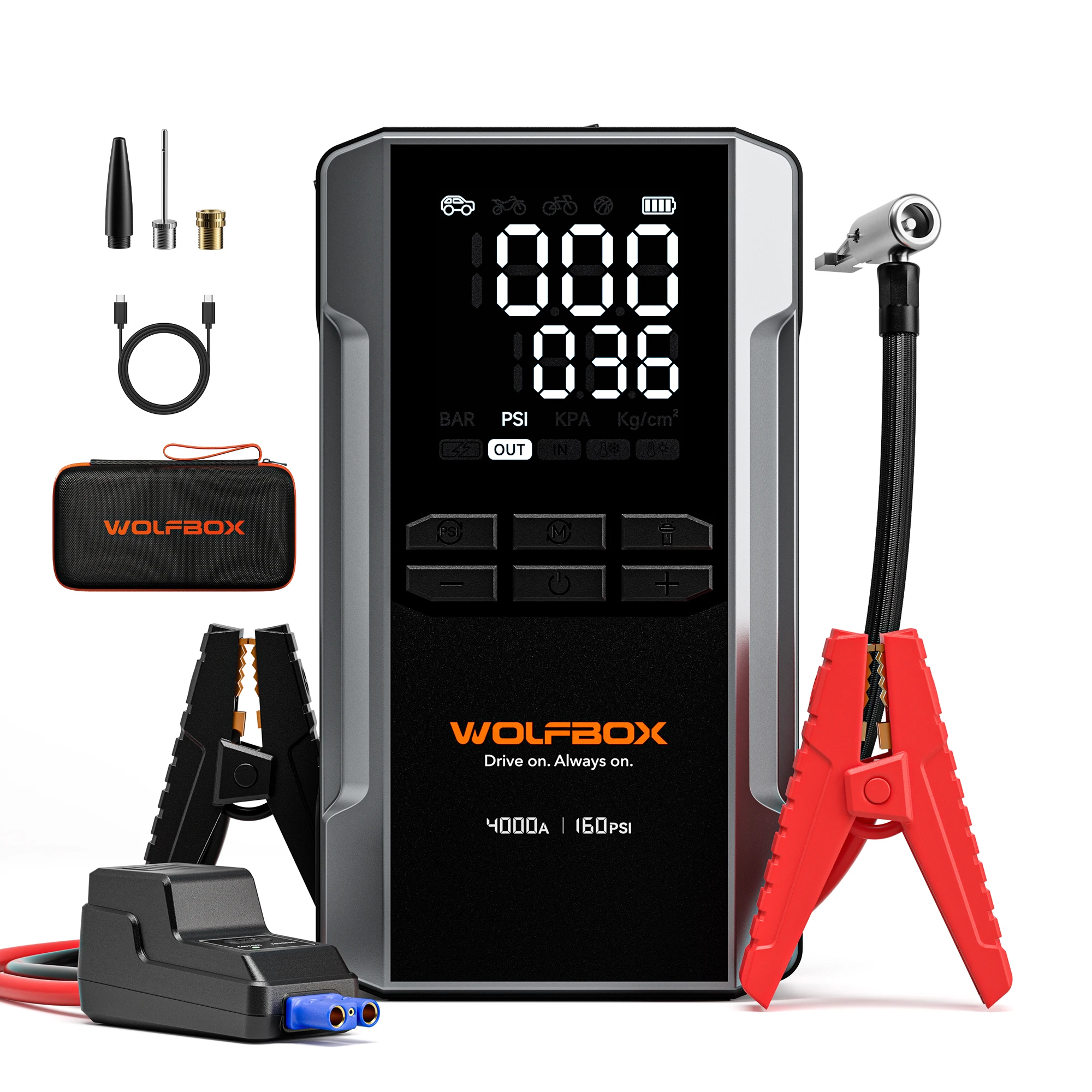 WOLFBOX 4000A Jump Starter ، منفاخ مع شاحن بطارية...
