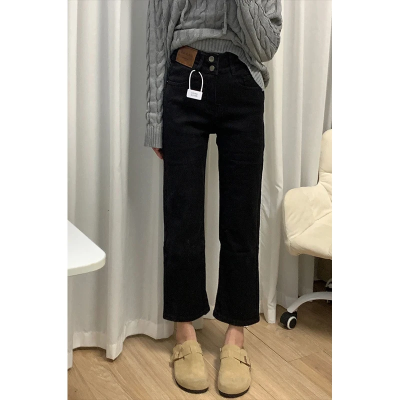 남녀공용 힙합 자수 봄버 재킷, 오토바이 루즈 야구 코트, 캐주얼 하이 퀄리티 스트리트 레이싱 대표팀 아우터 11 더블 그레인 버클 블랙 카프리 스트레이트 청바지 여성 봄 새로운 높은 허리 느슨한 슬리밍 담배 튜브 바지 패션