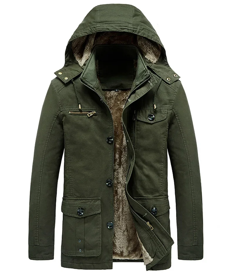 thumbnail image 1 of Abrigo militar de carga para hombre, chaqueta gruesa y cálida para hombre, parka de invierno, chaqueta acolchada de algodón informal, sudaderas con capucha de piel con múltiples bolsillos para hombre,, 1 of 5