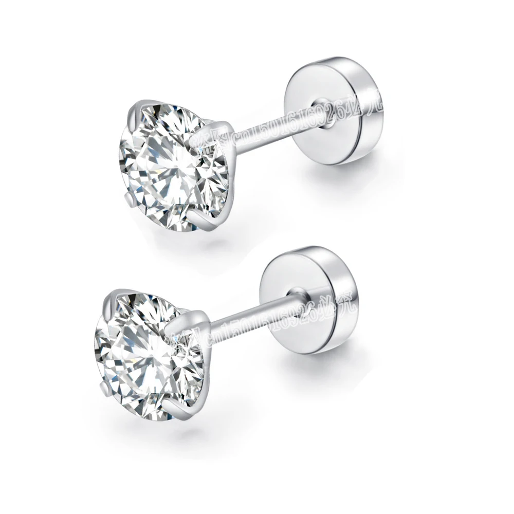 Stainless Steel CZ Zircon Earrings For Women Men Crystal Screw Titanium Alloy Ear Studs Round Beads Jewelry Stud Earrings