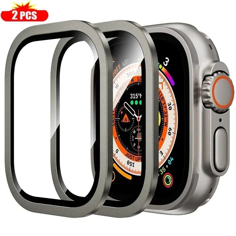 Titanium Metal Tempered Glass Screen Protector for Apple Watch - Anti-Scratch Frame (2-Pack)