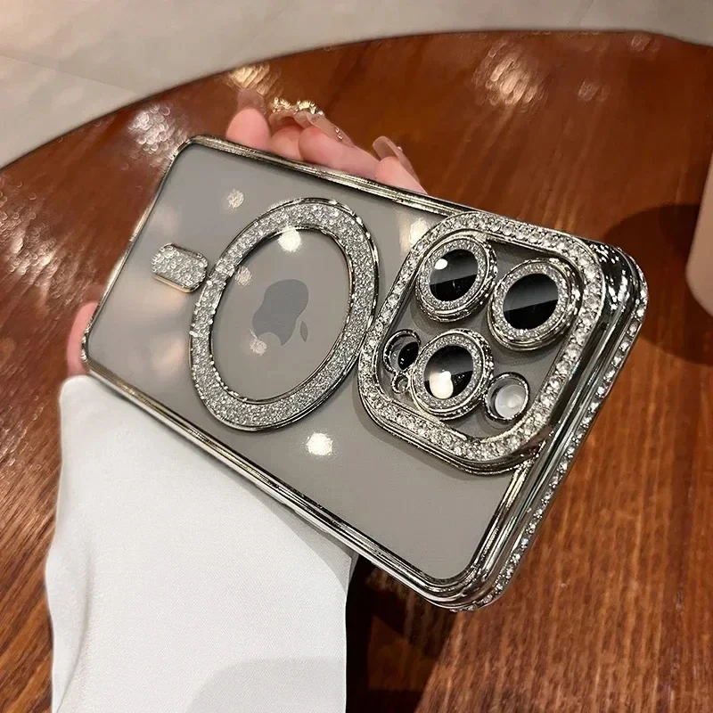 thumbnail image 1 of For Magsafe Fashion Glitter Diamond Transparent Phone Case For iPhone 15 Plus 14 13 12 11 Pro Max Magnetic Wireless Charge Cover, 1 of 5