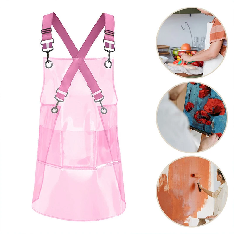 Transparent Work Apron Fashion Waterproof Pocket Trendy Barber Hair Nail Stylist Kitchen Accessories For Women Men Uniform