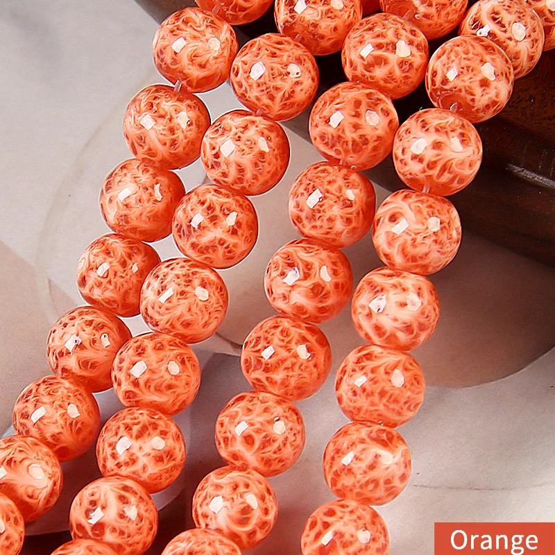 85mmOrangeCrystalBeadsCeramicVeinsSmoothLooseRoundSpacer