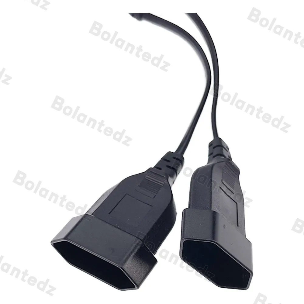 Power Splitter Cable EU CEE7/16 90 Degree Male to Female Dual Output 2 Ways Outlet Extension European 2 Prong M/F