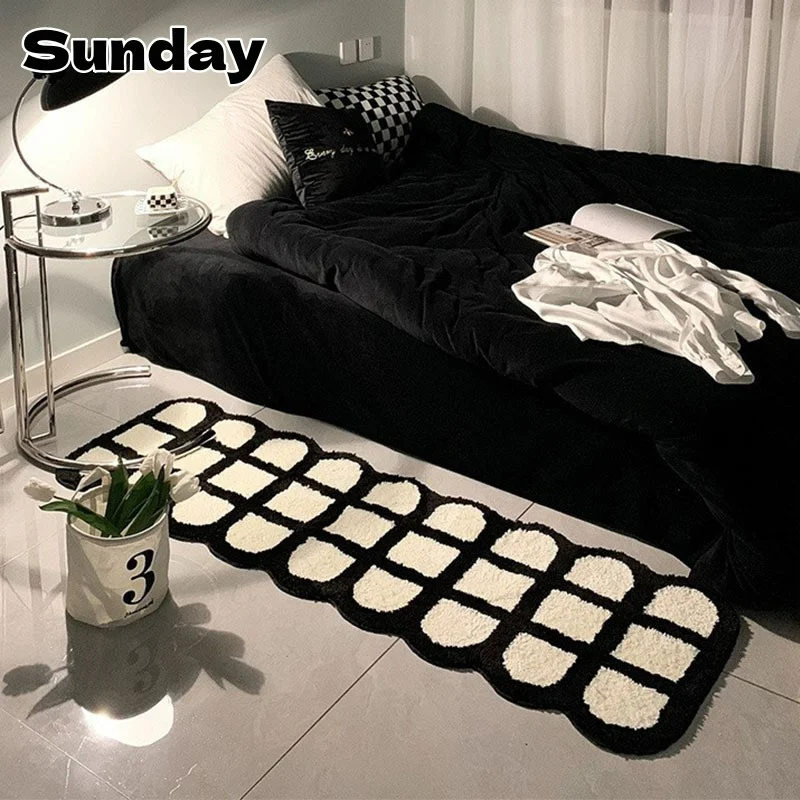 

Plaid Tufting Carpets for Living Room Modern Kids Bedside Area Rugs for Bedroom Soft Fluffy Checkered Floor Mat Home Decoration