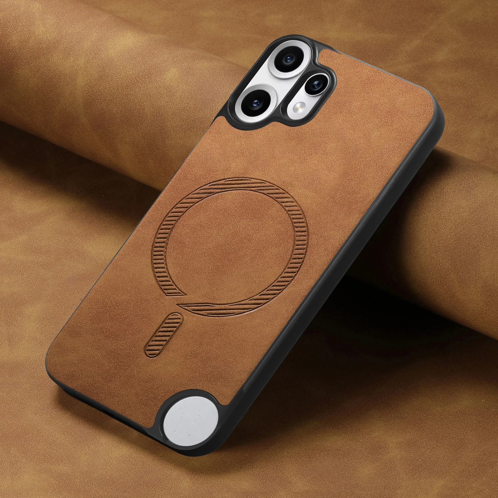 Magnetic Leather Case with MagSafe Wireless Charging and Matte Shockproof Bumper