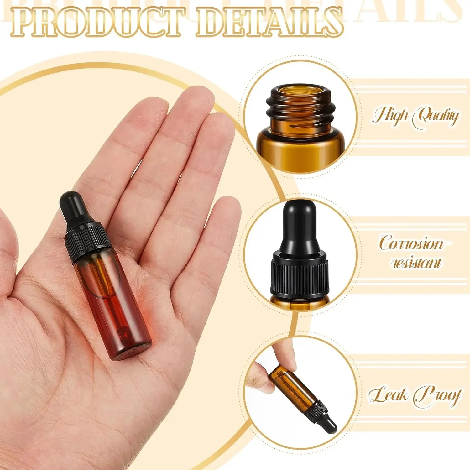 5Pcs 1-10ml Glass Dropper Bottles Mini Essential Oil Perfume Sample Containers Amber Chemical Dispenser Travel Dropper Vials