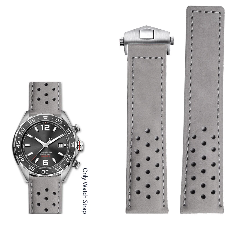 High-Quality Black 22mm Genuine Leather Bracelet Watch Strap