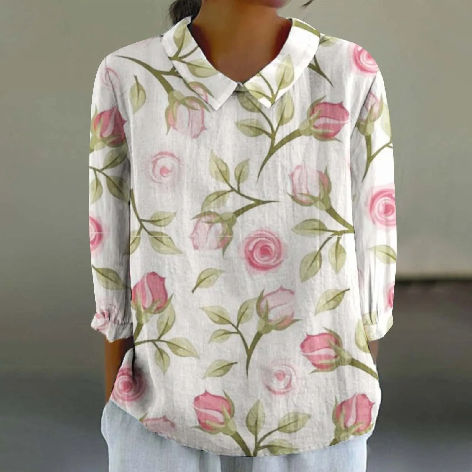 Women's Retro Folk Floral Print Long Sleeve Comfortable Cotton Shirt