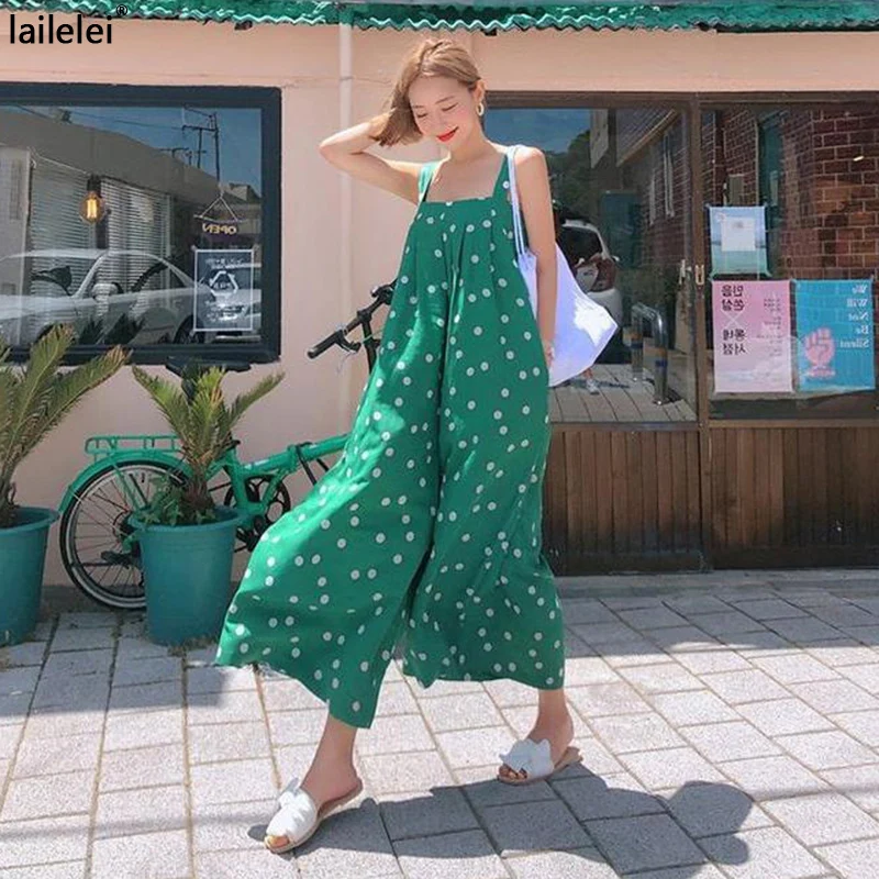 Chiffon Polka Dot Wide-leg Jumpsuits Sling Sleeveless Korean Large Size Summer 2022 Straight Pants Casual Loose Overalls Women