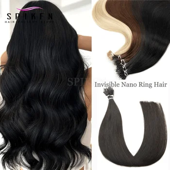 Dark Brown Flexible Nano Ring Virgin Human Hair Extensions 16 24 inch Plastic F Tip Hair Extensions Human Hair Natural Straight