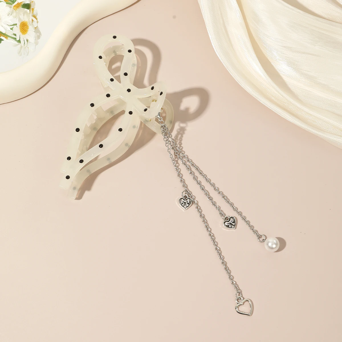 1pc Bowknot Polka Dot Tassel Hair Claw Ponytail Hair Clip Hairpins Barrettes For Women Girls Party Vacation Hair Accessories