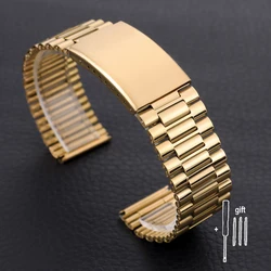 Elegant Two - Tone Stainless Steel Bracelet Watch Band with Folding Clasp - 18mm (Gold)